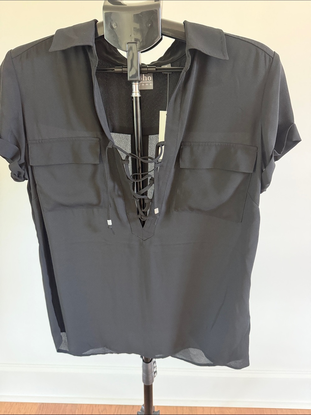 NY&CO Black Short-Sleeve Lace-Up Shirt